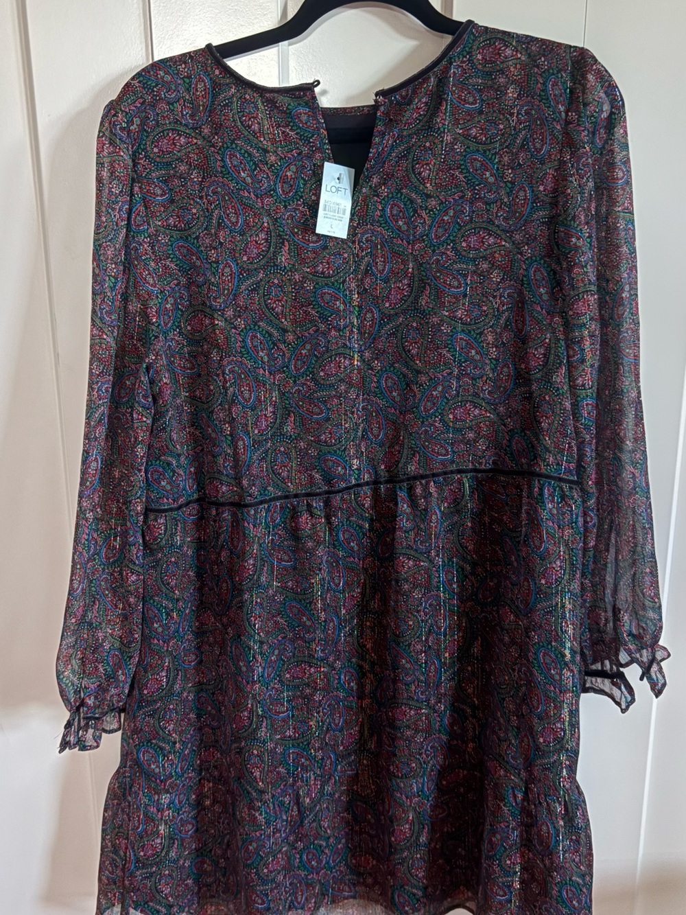 BNWT LOFT Adorable Paisley Long Sleeve Shift Dress - Picture 2 of 5